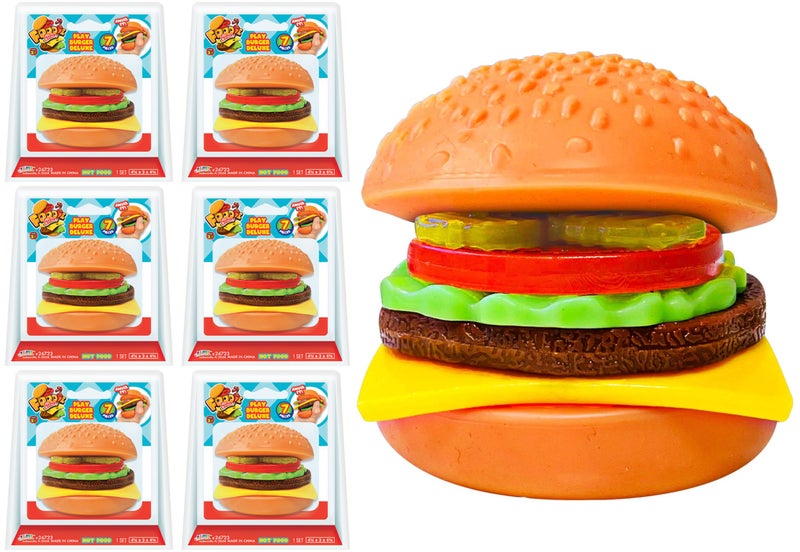 Ja-Ru JARU Foodie Fusion Play Burger Deluxe Squishy Toy 6 Pack Smushy Make Your own Patty Squish Grilled Food Toys for Kids Teen Adult Stretchy Therapy Stress Relief Fidget Party Favor 67236 - Image 3