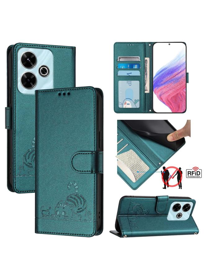 اس-توب جراب لهاتف Redmi 13 4G من الجلد المنقوش بنمط قطة وفأر بتقنية RFID مع حبل تعليق - Image 1