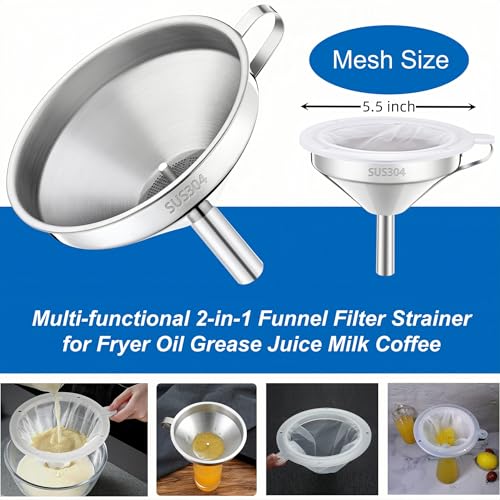 voxmude Funnel for Filling Bottles, 5 Inch Food Grade 18/8 Stainless Steel Kitchen Funnel with 200 Mesh Filter Strainer for Fryer Oil Grease Juice Milk Coffee - Image 5