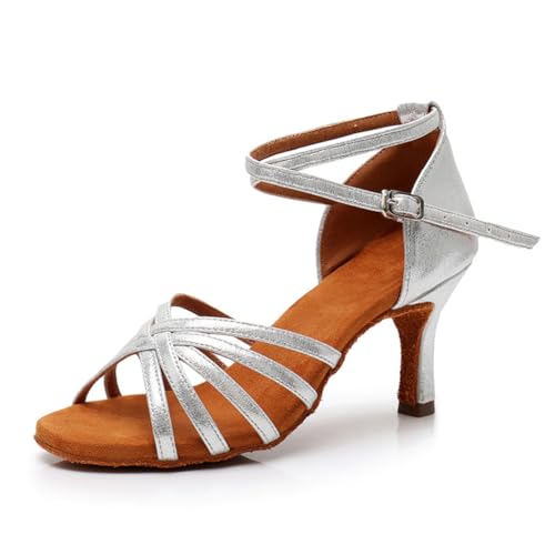 MSMAX Women Latin Dancing Shoes Silver High Heel Character Ballroom Dance Shoe for Women 8 M US Women - Image 1
