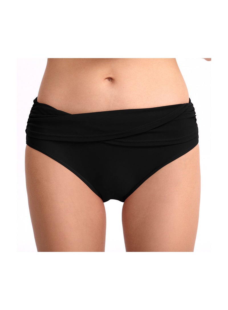Loquat Solid Color Plunge Bikini Bottom Black  - Image 1