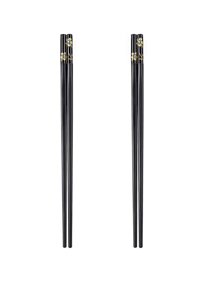 GGOOT 2 Pairs Black Chopsticks, Fiberglass Chopsticks Set Beautiful Pattern Alloy Chopsticks Chinese Non Slip Reusable chop stick Japanese Dishwasher Safe Sushi Chopsticks - Image 1