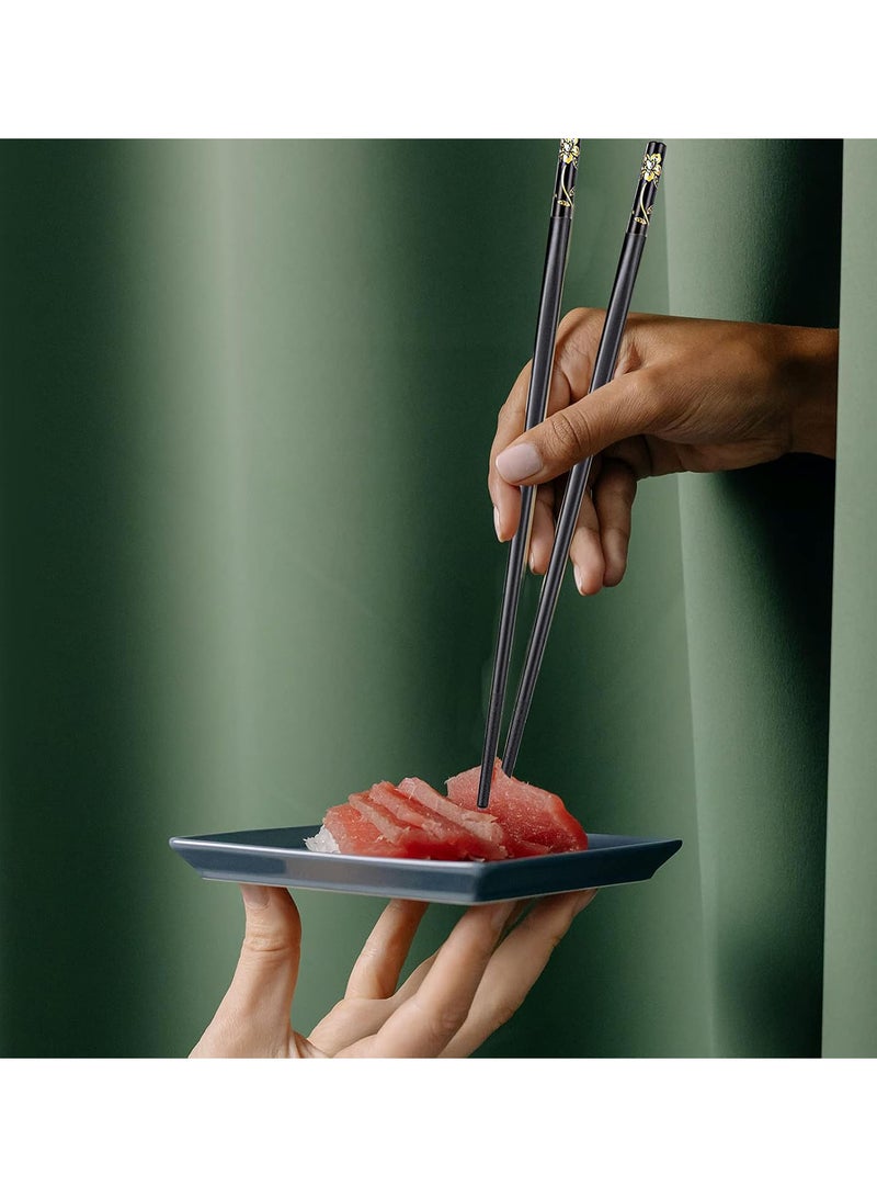 GGOOT 2 Pairs Black Chopsticks, Fiberglass Chopsticks Set Beautiful Pattern Alloy Chopsticks Chinese Non Slip Reusable chop stick Japanese Dishwasher Safe Sushi Chopsticks - Image 3