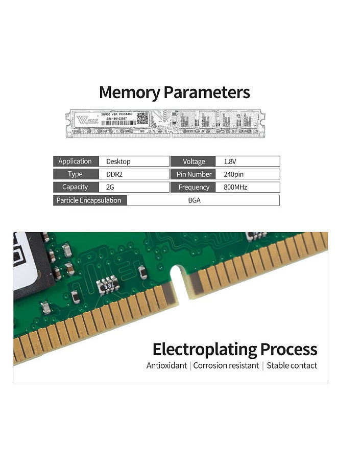 Vaseky - 2G Memory DDR2 800 2G Desktop Memory High Speed Read/Write Noiseless Desktop Memory DDR2 800MHz - Image 1