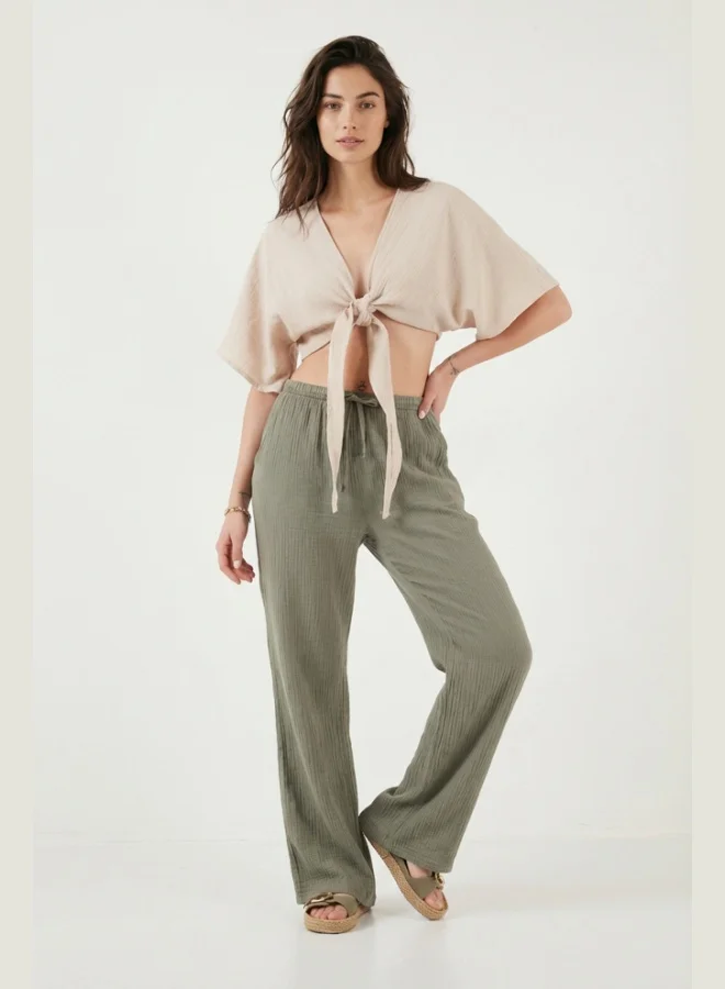 Lela  Lela Cotton Relaxed Fit Wide Leg Muslin Trousers Women's Pants 668YP5502 for Women | Best Price UAE
