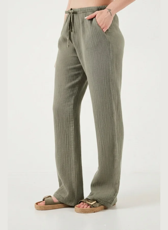 Lela  Lela Cotton Relaxed Fit Wide Leg Muslin Trousers Women's Pants 668YP5502 for Women | Best Price UAE
