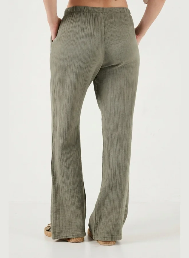 Lela  Lela Cotton Relaxed Fit Wide Leg Muslin Trousers Women's Pants 668YP5502 for Women | Best Price UAE