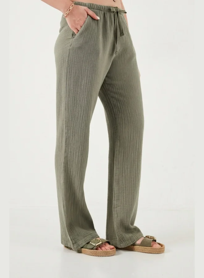 Lela  Lela Cotton Relaxed Fit Wide Leg Muslin Trousers Women's Pants 668YP5502 for Women | Best Price UAE