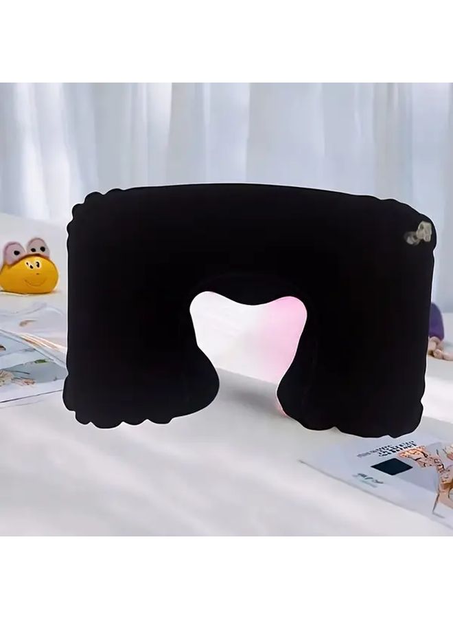 Black Inflatable U Shaped Travel Neck Pillow Ergonomic Design Portable - Image 2
