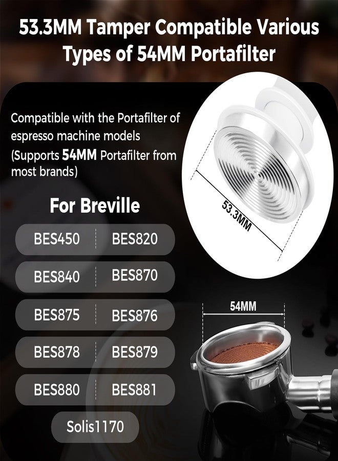 IKAPE 53.3mm Espresso Tamper, Premium Barista Coffee Tamper with Calibrated Spring Loaded, 100% Flat Stainless Steel Base Tamper Fits for Breville Series 54mm Portafilter Basket(White) - Image 2