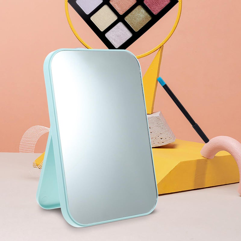 Foldable Makeup Mirror Portable Desktop Table Mirror Large Nordic Blue HD for Travel Dormitory - Image 5