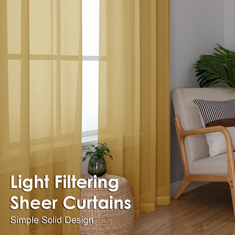 OVZME Gold Sheer Curtains 78 Inches Long 2 Panels - Soft Light Filtering Window Sheer Panels for Living Room/Bedroom  Top Dual Rod Pocket  1 Pair  Each 42Wx78L Inches - Image 4