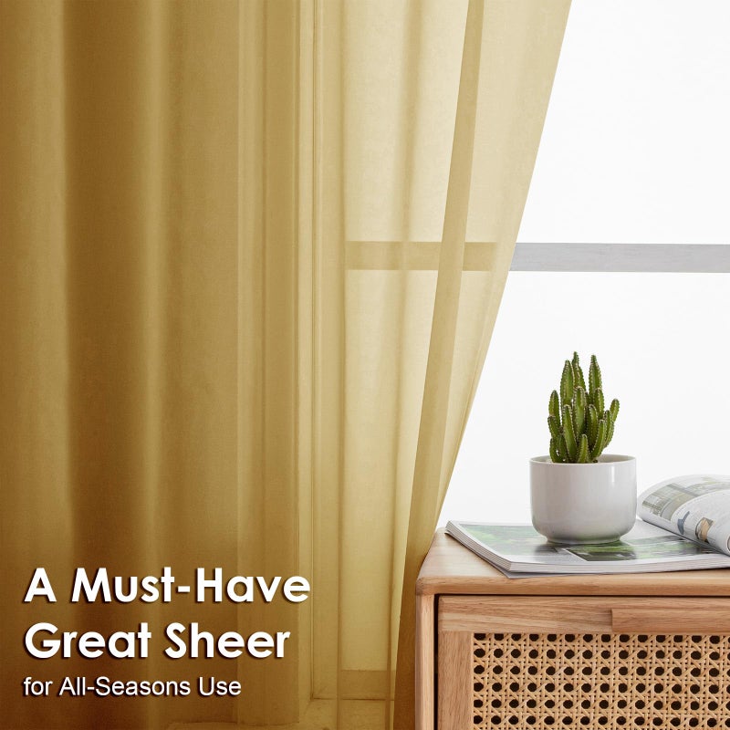 OVZME Gold Sheer Curtains 78 Inches Long 2 Panels - Soft Light Filtering Window Sheer Panels for Living Room/Bedroom  Top Dual Rod Pocket  1 Pair  Each 42Wx78L Inches - Image 2