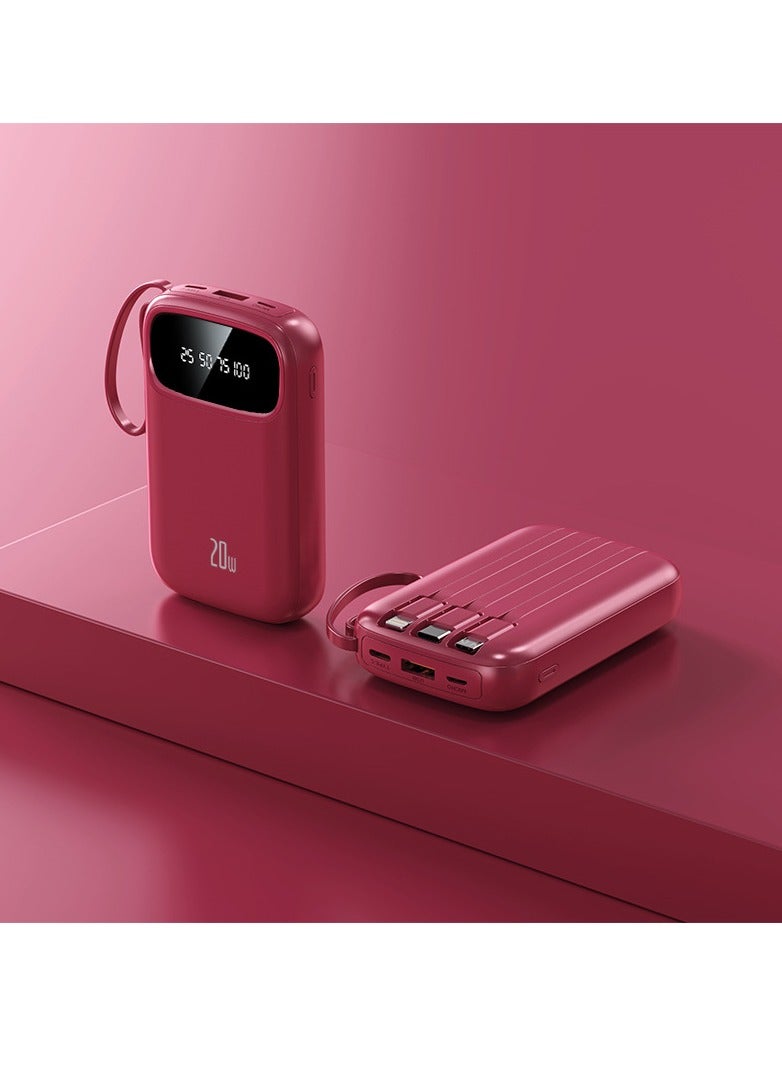 Loquat New digital display large capacity 10000 mAh power bank with built-in charging cable mini power bank (rose red) - Image 1