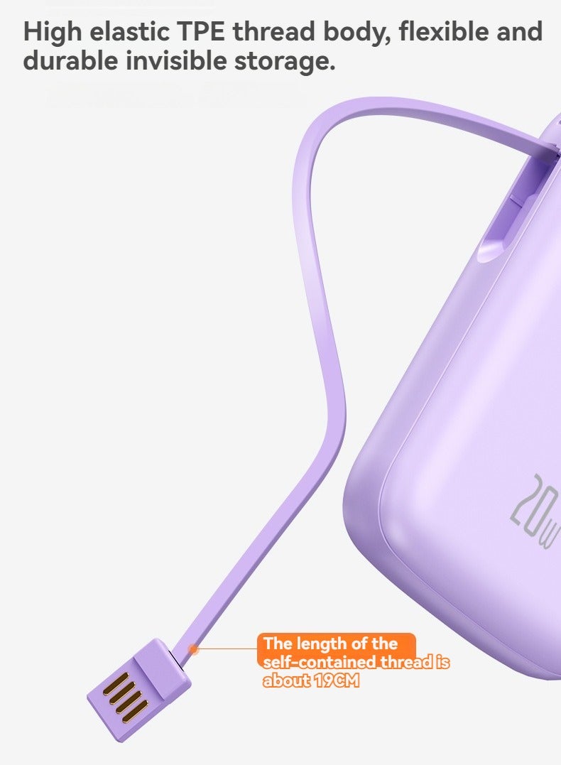 Loquat New digital display large capacity 10000 mAh power bank with built-in charging cable mini power bank (rose red) - Image 3