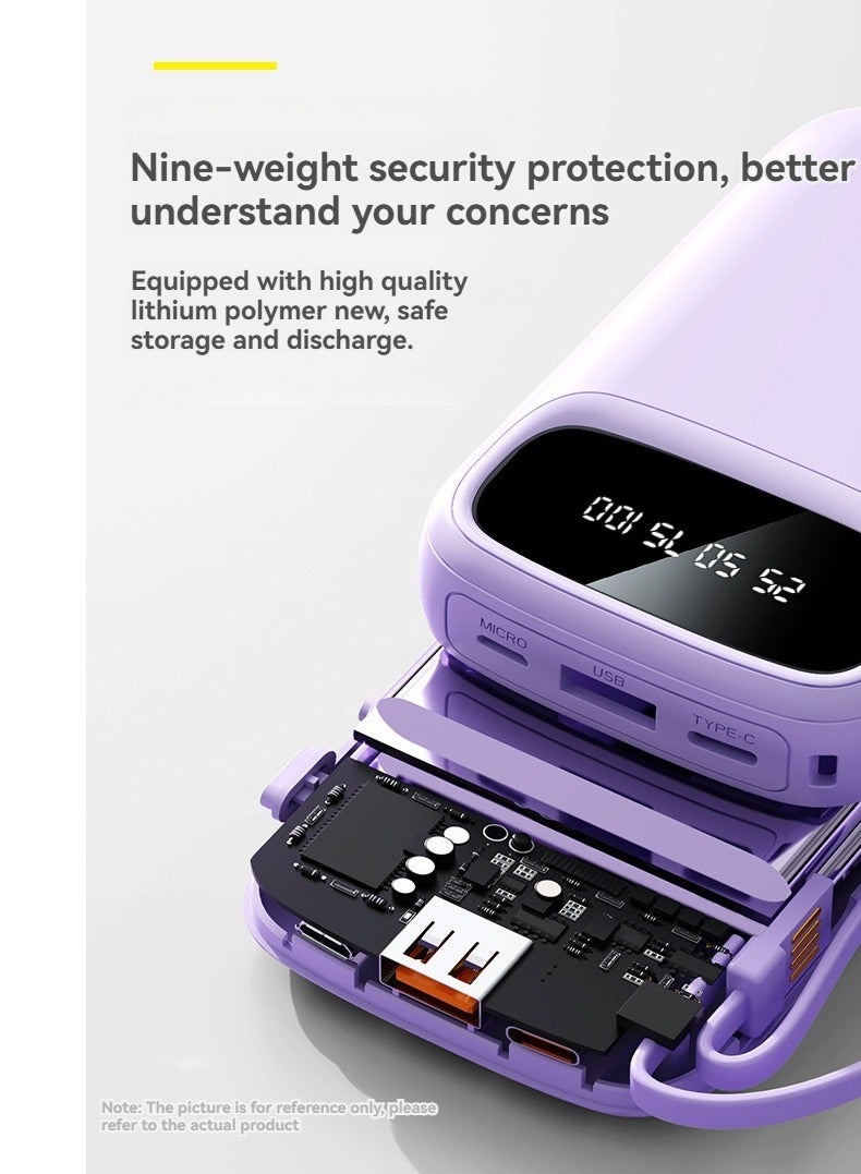 Loquat New digital display large capacity 10000 mAh power bank with built-in charging cable mini power bank (rose red) - Image 4