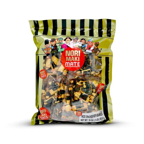Shirakiku Norimaki Arare Mate  Crispy Japanese Rice Cracker  Glutinous Rice Soy Sauce and Seaweed  Low Carb Rice Cracker Snacks Seaweed Flavor 16 Oz  Pack of 1 - Image 1
