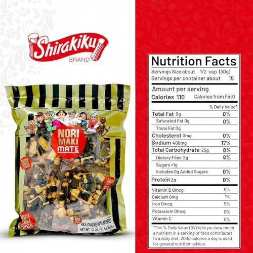 Shirakiku Norimaki Arare Mate  Crispy Japanese Rice Cracker  Glutinous Rice Soy Sauce and Seaweed  Low Carb Rice Cracker Snacks Seaweed Flavor 16 Oz  Pack of 1 - Image 5