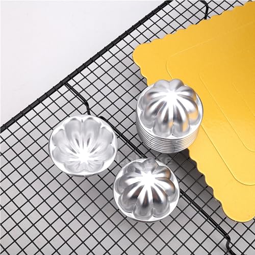LoBake 10pcs Various Half Ball Pumpkin Grape Vollyball Shell Aluminium Tart Mould Jelly Pudding Cup Cupcake Mold Baking Tools (R13 Small pumpkin) - Image 4