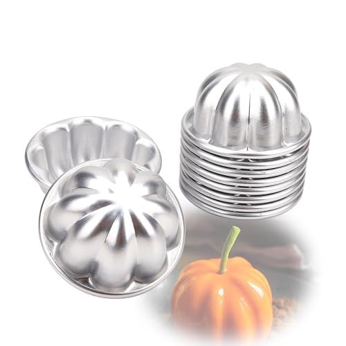 LoBake 10pcs Various Half Ball Pumpkin Grape Vollyball Shell Aluminium Tart Mould Jelly Pudding Cup Cupcake Mold Baking Tools (R13 Small pumpkin) - Image 1