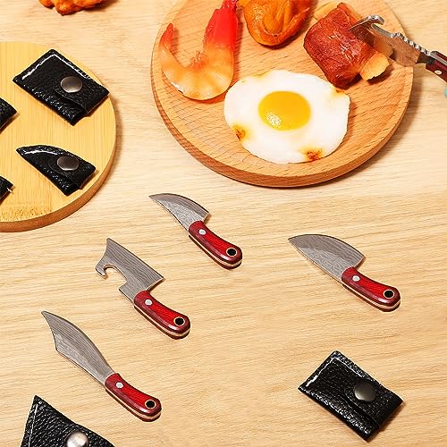 Minatee 13 Pieces Mini Knifes Damascus Pocket Set Tiny Chef Stainless Steel Knife with Sheath for Bottle Opener Package Opener Box Cutter - Image 3