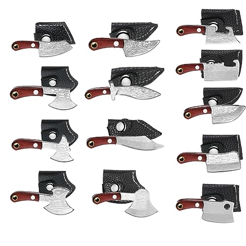 Minatee 13 Pieces Mini Knifes Damascus Pocket Set Tiny Chef Stainless Steel Knife with Sheath for Bottle Opener Package Opener Box Cutter - Image 1