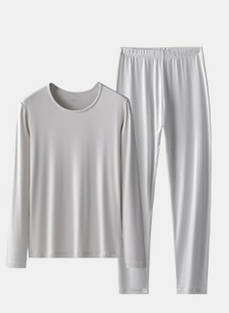 Loquat Womens Solid Color Thin Seamless Long Johns And Round Neck Thermal Underwear Set 2 Piece Base Layer Set for  Women Light Grey 