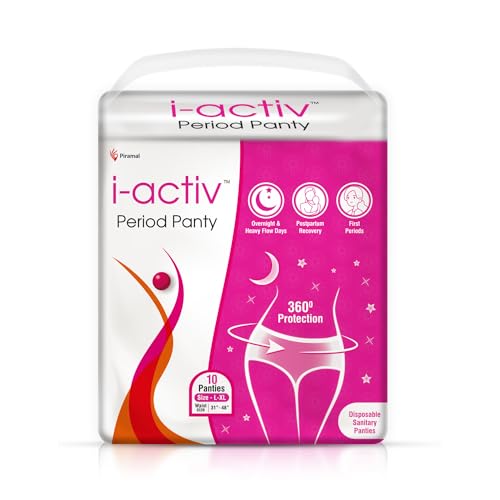 i-activ i activ Period Panty for Girls & Women | L-XL | 10's Pack | Disposable Period Panties for Women for Heavy Flow Periods | Maternity Pads after Delivery | 360 Degree Protection | Waist Size - 31" to 48" - Image 1