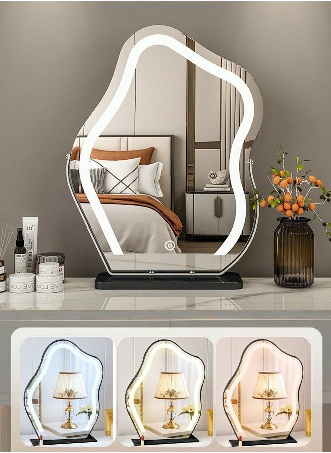Vanity Mirror with LED Lights, 16.9" X 21.6"Large Makeup Mirror Cloud Shape, Smart Touch Dimmable 3-Color Light , for Vanity Desk Tabletop