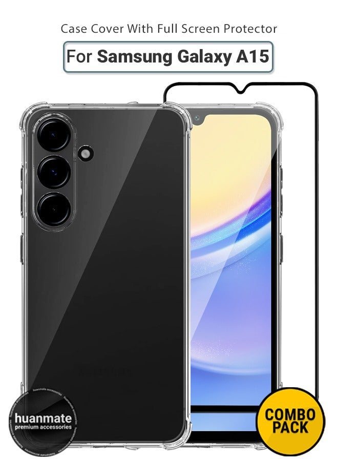 huanmate 2 in 1 Samsung Galaxy A15 Protection Pack - Ultra Clear Shockproof Case & Edge-to-Edge Screen Protector, 360 Degree Protection, Back Cover & Screen Protector for Samsung Galaxy A15 - Image 1