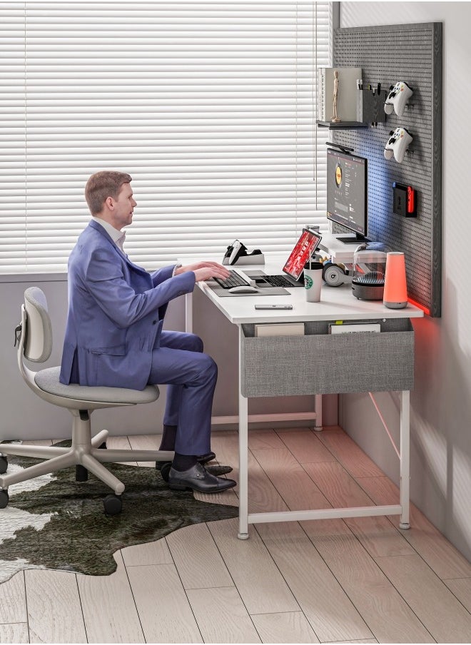 ADEBOLA - Study Desk with Storage Bag,Home Office Computer Desk with Monitor Stand 110*50*75 CM - Image 1