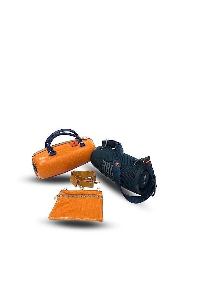Angry Bull Hard Leather Case for JBL Extreme 3 Angry Bull Travel Storage Stand with Convenient Zippered Pocket Bag for Charger Adapter and Accessories (Orange) - Image 1