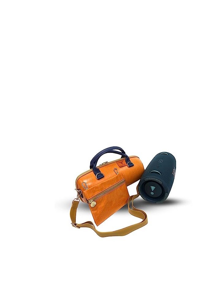 Angry Bull Hard Leather Case for JBL Extreme 3 Angry Bull Travel Storage Stand with Convenient Zippered Pocket Bag for Charger Adapter and Accessories (Orange) - Image 2