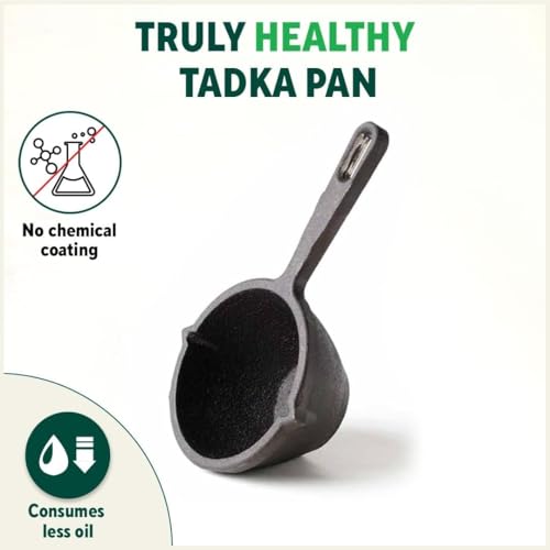 Ortex Cast Iron Tadka Pan/Vaghar/Chounk/Baghar for Frying Dal/Spices | 5Inch, 0.85kg, Gas & Induction-Friendly | Pre-Seasoned, 100% Toxin-Free, Naturally Non-Stick, Long Lasting - Image 4