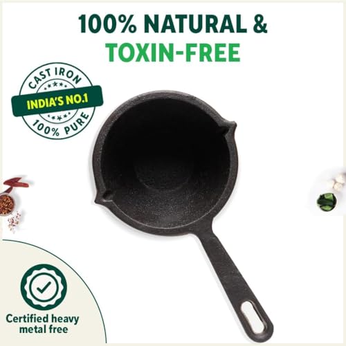 Ortex Cast Iron Tadka Pan/Vaghar/Chounk/Baghar for Frying Dal/Spices | 5Inch, 0.85kg, Gas & Induction-Friendly | Pre-Seasoned, 100% Toxin-Free, Naturally Non-Stick, Long Lasting - Image 5