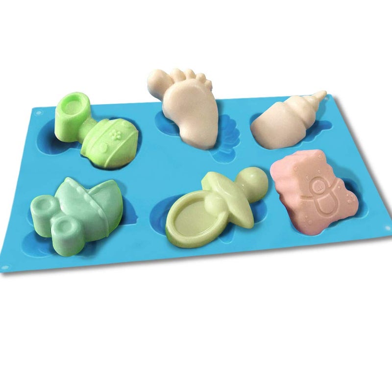 DanziX 3 Pack Baby Shower Party Silicone Mold DanziX Baby Carriage Feeding Bottle Little Feet Bear Pacifier Silicone Fondant Mold for Sugarcraft Cake Decoration Cupcake Topper Chocolate-Purple Blue Green - Image 3
