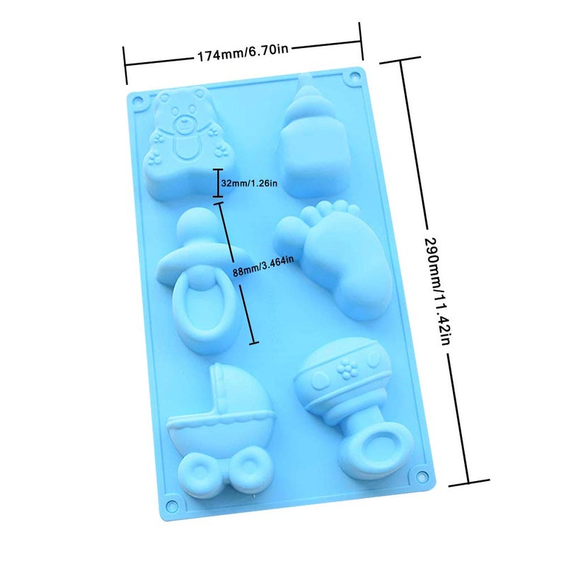 DanziX 3 Pack Baby Shower Party Silicone Mold DanziX Baby Carriage Feeding Bottle Little Feet Bear Pacifier Silicone Fondant Mold for Sugarcraft Cake Decoration Cupcake Topper Chocolate-Purple Blue Green - Image 4