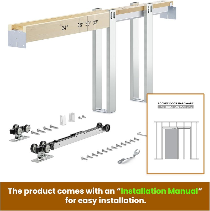 SMARTSTANDARD 36"x 80" Pocket Door Frame,Pocket Door Kit with 120LBS Two-Way Soft-Close Mechanism,Pocket Door Frame Kit for 24'' to 36'' Width Door,Durable Pocket Door Hardware - Image 4