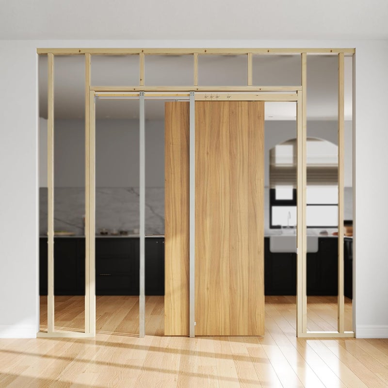 SMARTSTANDARD 36"x 80" Pocket Door Frame,Pocket Door Kit with 120LBS Two-Way Soft-Close Mechanism,Pocket Door Frame Kit for 24'' to 36'' Width Door,Durable Pocket Door Hardware - Image 2