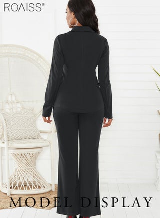 Women's 2 Piece Business Professional Suit Set Women's Fashion Slim Fit Blazer Lapel and Button Closure High Waist Suit Pants Set with Pockets for Office Formal Events - view 2