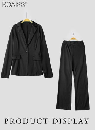 Women's 2 Piece Business Professional Suit Set Women's Fashion Slim Fit Blazer Lapel and Button Closure High Waist Suit Pants Set with Pockets for Office Formal Events - view 3