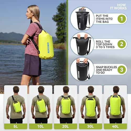 MARCHWAY Floating Waterproof Dry Bag Backpack 5L/10L/20L/30L/40L, Roll Top Sack Keeps Gear Dry for Kayaking, Rafting, Boating, Swimming, Camping, Hiking, Beach, Fishing (Bright Yellow, 20L) - Image 4