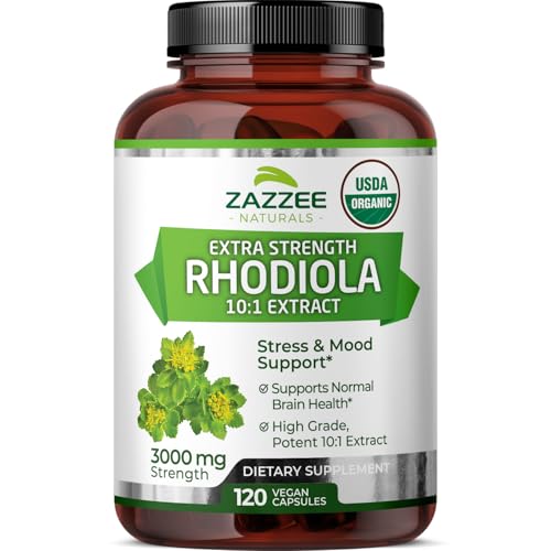 Zazzee USDA Organic Rhodiola 101 Exract 3000 mg Strength 120 Capsules 4 Month Supply Standardized and Concentrated 10X Extract 100 Vegetarian Extra Strength AllNatural and NonGMO
