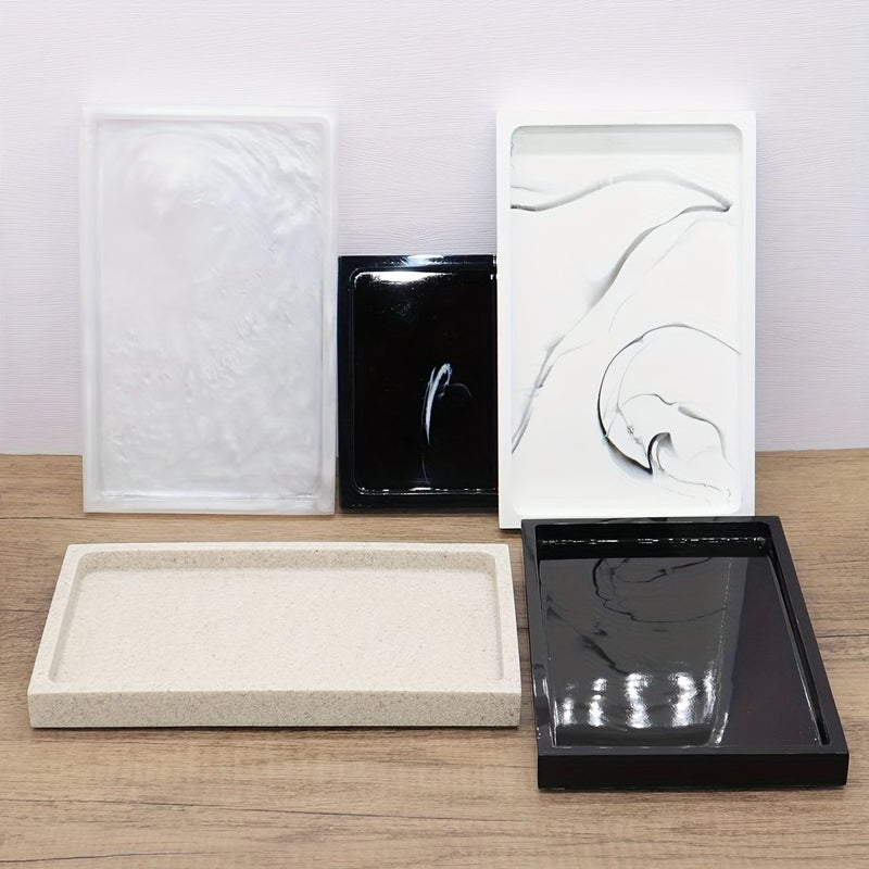 Pure Black Marble Effect Resin Tray for Home Hotel Vanity Decorative Storage - Image 2