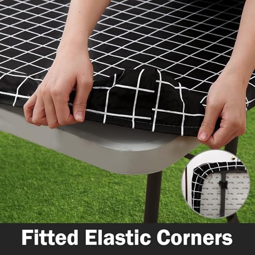Spotjoy Rectangle Vinyl Table Cloth, Elastic Fitted Flannel Backed Plastic Table Covers for 6 Foot Folding Tables, Waterproof for Picnic, Camping, Indoor and Outdoor (Black, 30 x 72 inch) - Image 2