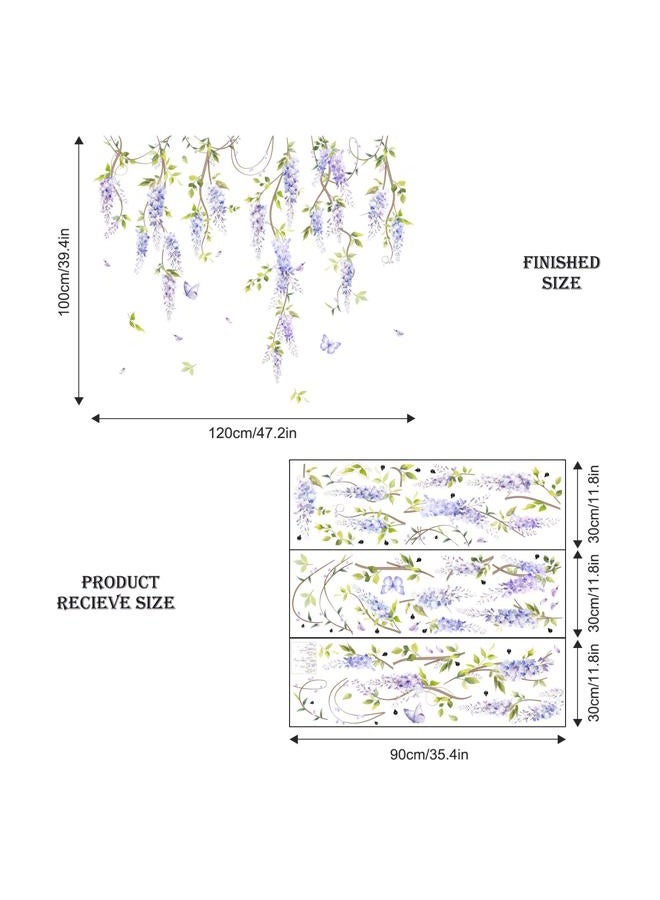 Supzone Hanging Flower Vine Wall Decal Purple Wisteria Floral Vine leaves Wall Stickers for Living Room Bedroom Sofa TV Background Wall Decor - Image 5