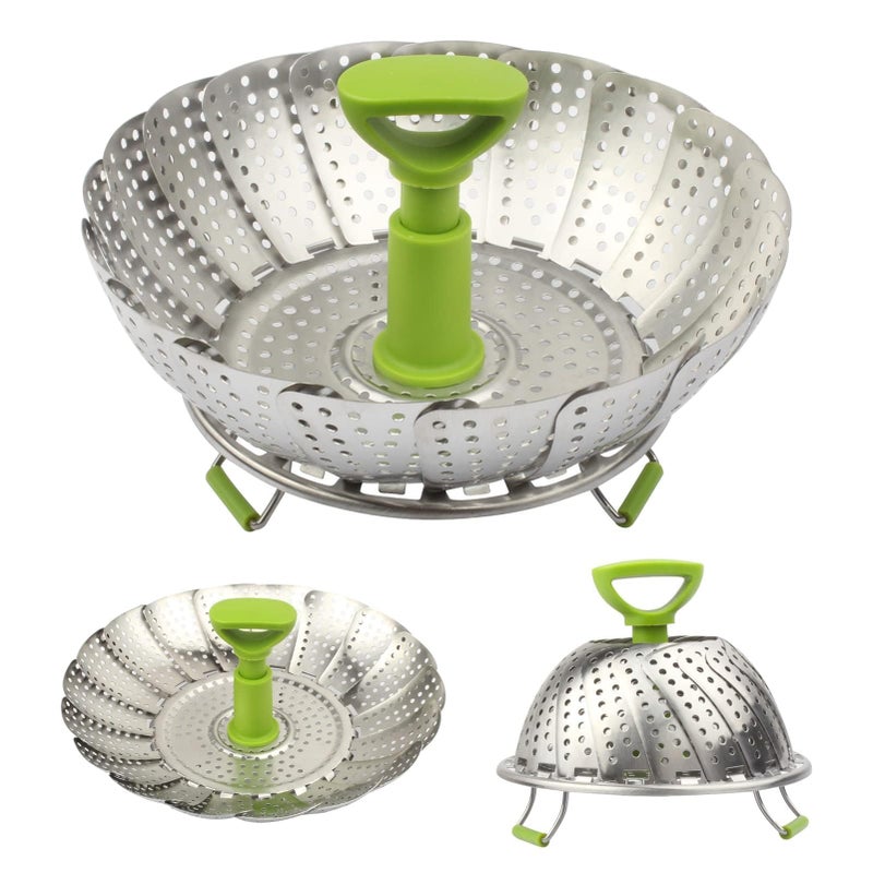 Sihuuu Sihuuu Folding Stainless Steel Steamer Basket 559 Inches with Heat Resistant Handle  Ideal for Cooking Seafood Vegetables Fruits  Expandable and Easy to Clean  Dishwasher Safe 9 Inch
