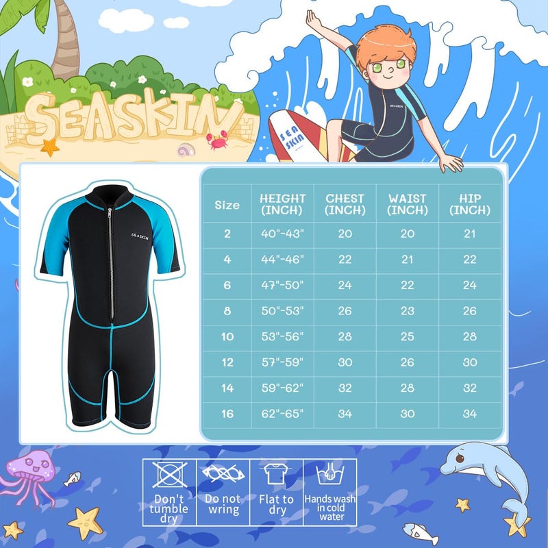 Seaskin Kids Wetsuit for Boys Girls Toddlers, 2mm Front Zipper Shorty Wetsuits, 3mm Back Zip Full Wetsuit, Neoprene Thermal Swimsuits for Diving Surfing Swim Lessons - Image 2
