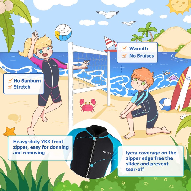 Seaskin Kids Wetsuit for Boys Girls Toddlers, 2mm Front Zipper Shorty Wetsuits, 3mm Back Zip Full Wetsuit, Neoprene Thermal Swimsuits for Diving Surfing Swim Lessons - Image 3