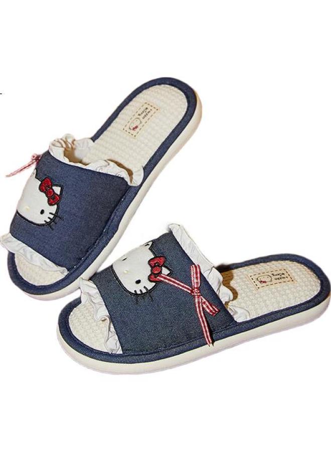 Gukoo Women'S Slippers, Spring And Summer Hellokitty New Style Flat Ladies Home Linen Slippers, Dark Denim Blue, Size 36-37 - Image 2